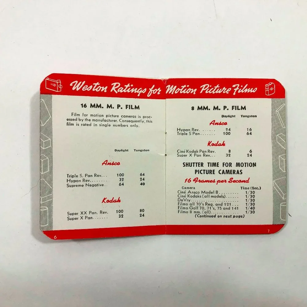 1945 Weston Emulsion Ratings Film Ratings Small Booklet